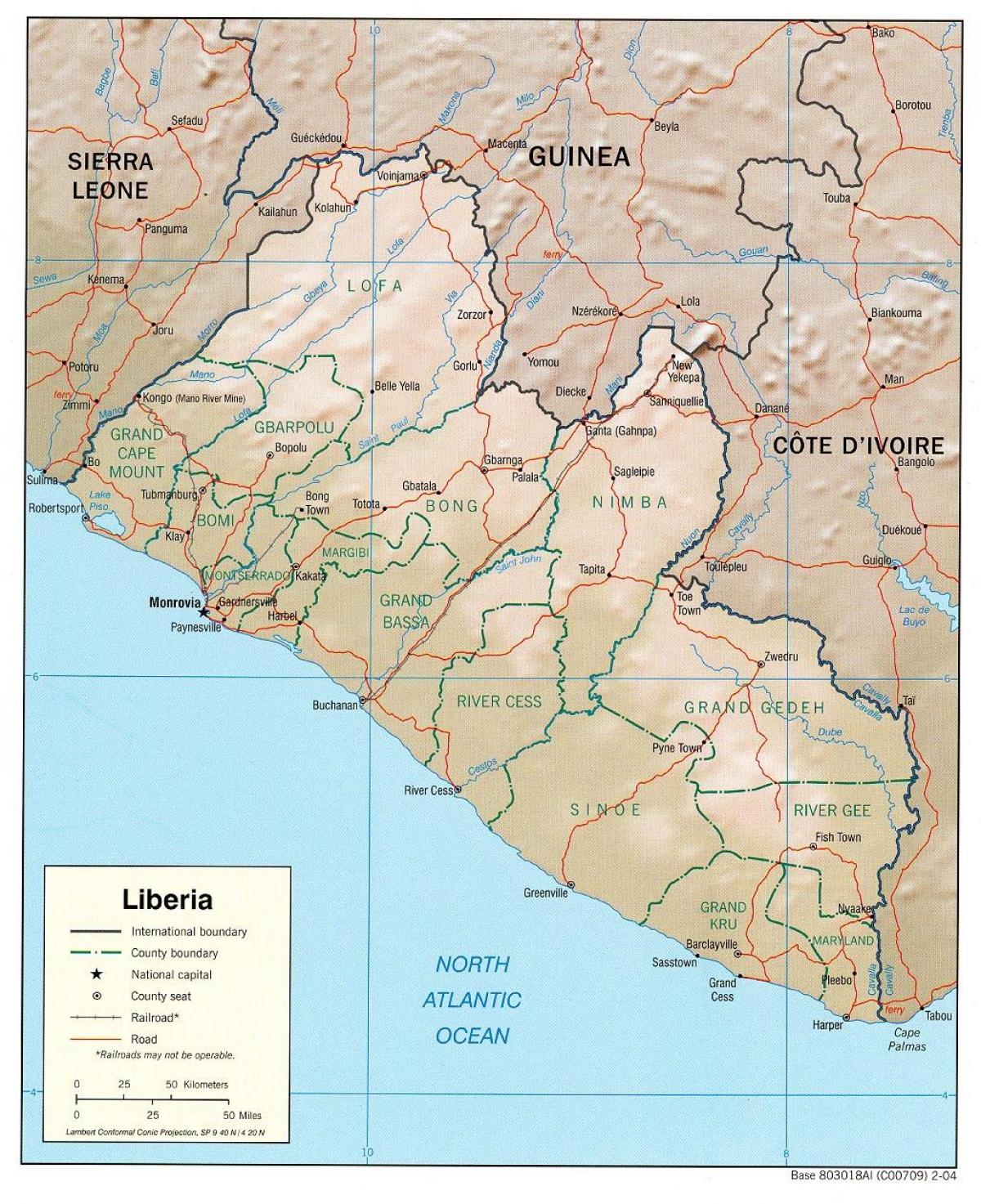 карта на географската карта на Либерия