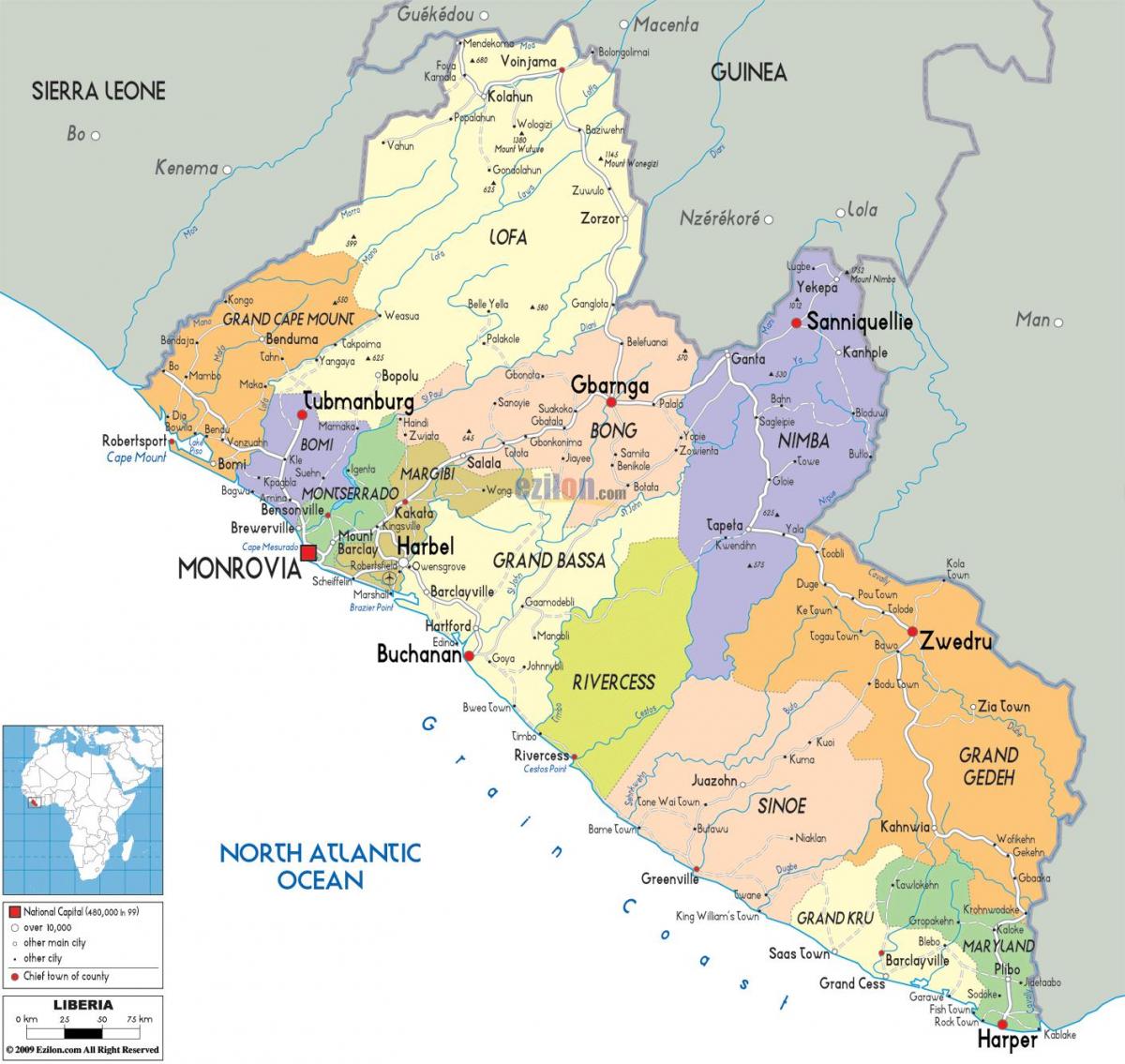 политическата карта на Либерия