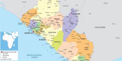 Карта изготвя политическа картата на Либерия